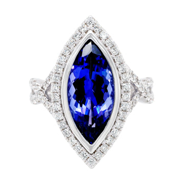 4.84Ct Marquise Tanzanite Ring With 0.69Tct Diamonds In 14K White Gold
