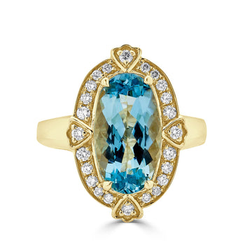 3.52ct Aquamarine ring with 0.28tct diamonds set in 14K yellow gold