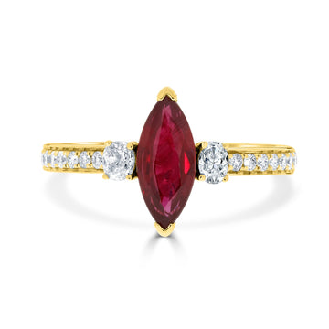 1.28ct Ruby Ring With 0.40tct Diamonds Set In 14kt Yellow Gold