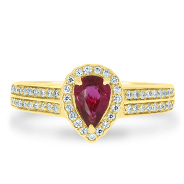 0.61Ct Ruby Ring With 0.29Tct Diamonds Set In 14K Yellow Gold