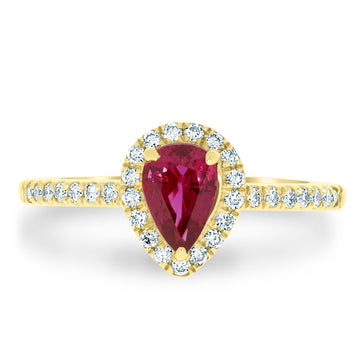 1.01Ct Ruby Ring With 0.29Tct Diamonds Set In 18K Yellow Gold