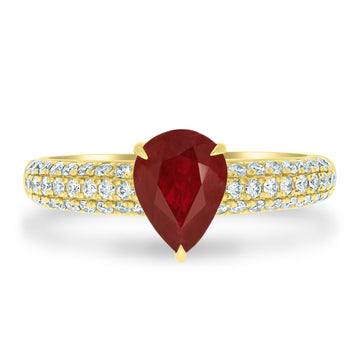 1.23Ct Ruby Ring With 0.41Tct Diamonds Set In 14K Yellow Gold