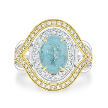 Unique Teal 2.54ct Paraiba Tourmaline Ring With 0.58tct Diamond Accents In 18K Two Tone Gold