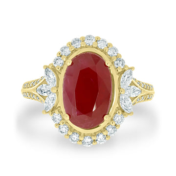 4.43Ct Ruby Ring With 0.72Tct Diamonds Set In 14K Yellow Gold
