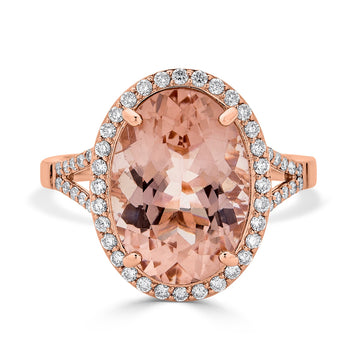 5.50ct Morganite ring with 0.31tct diamonds set in 14K rose gold