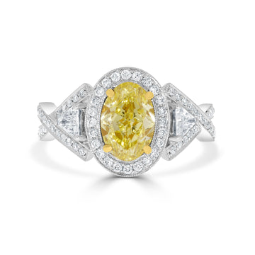 1.74ct Yellow Diamond Ring with 0.6tct Diamonds set in 18K Two Tone Gold