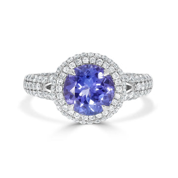 2.11Ct Tanzanite Ring With 0.70Tct Diamonds Set In 14K White Gold