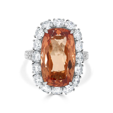 15.28ct Imperial Topaz Ring With 3.54ct Diamonds Set In Platinum
