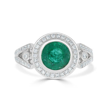 1.49ct Emerald Rings with 0.40tct diamonds set in 14kt white gold