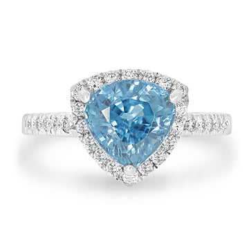 4.29ct Blue Zircon Ring with 0.37tct Diamonds set in 950 Platinum