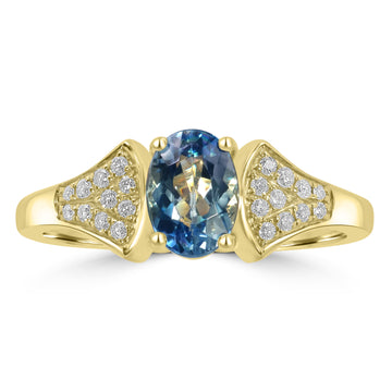 0.77ct Aquamarine Rings with 0.12tct Diamond set in 14K Yellow Gold