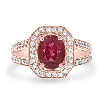 1.61ct Tourmaline Ring with 0.41tct Diamonds set in 14K Rose Gold