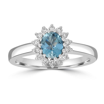 0.62ct  Aquamarine Rings with 0.2tct Diamond set in 14K White Gold