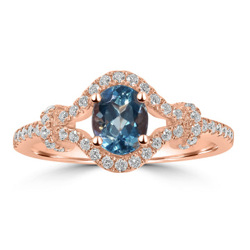 0.66ct Aquamarine Rings with 0.29tct Diamond set in 14K Rose Gold