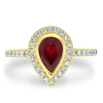 0.92ct Ruby Ring With 0.33tct Diamonds Set In 14K Yellow Gold
