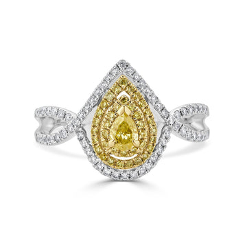 0.18Tct Yellow Diamond Ring With 0.41Tct Diamonds Set In 18Kt Two Tone Gold