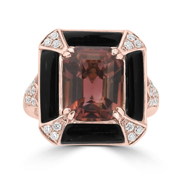 5.7ct  Tourmaline Rings with 2.2tct Diamond set in 18K Yellow Gold