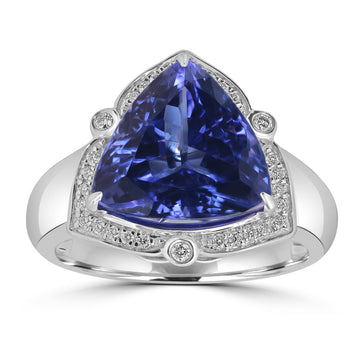 6.035ct Tanzanite Rings with 0.125tct Diamond set in 18K White Gold