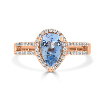 1.22 Aquamarine Rings with 0.28tct Diamond set in 14K Rose Gold