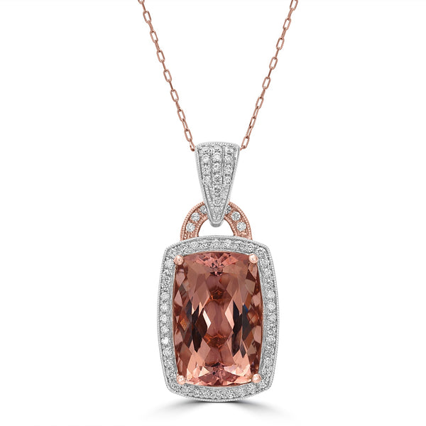 11.71ct  Morganite Pendants with 0.48tct Diamond set in 14K Two Tone Gold