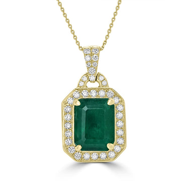 3.21ct   Emerald Pendants with 0.31tct Diamond set in 14K Yellow Gold