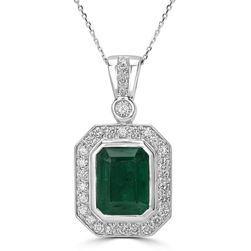 2.88ct   Emerald Pendants with 0.44tct Diamond set in 14K White Gold