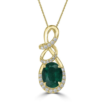 2.7ct   Emerald Pendants with 0.26tct Diamond set in 14K Yellow Gold