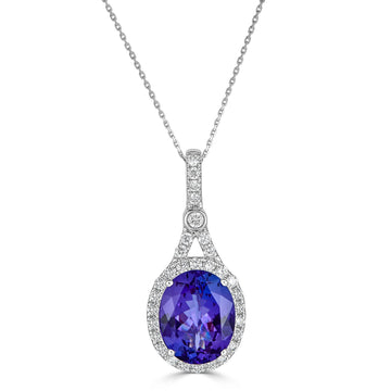 3.54ct Tanzanite Pendant with 0.40tct diamonds set in 14K white gold