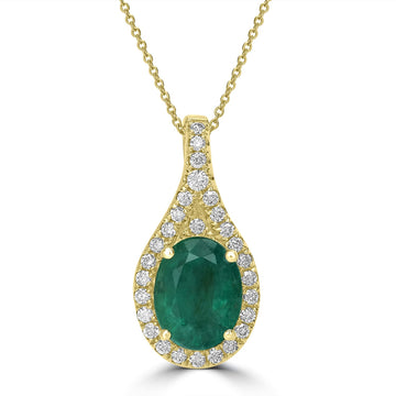 2.07ct   Emerald Pendants with 0.27tct Diamond set in 14K Yellow Gold