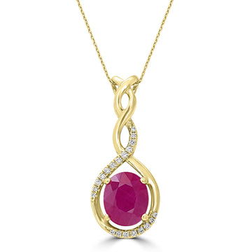 3.55ct  Ruby Pendants with 0.11tct Diamond set in 14K Yellow Gold