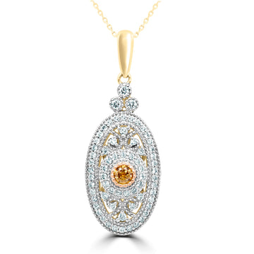 0.10Ct Orange Diamond Pendant With 0.33Tct Diamond Accents Set In 14K Yellow Gold