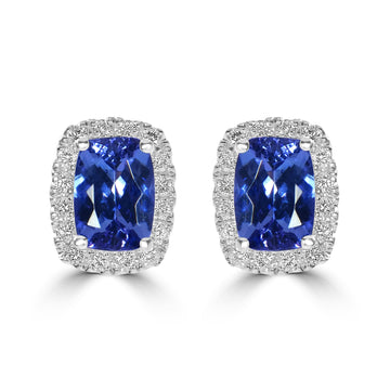 2.08ct Tanzanite Earrings with 0.39tct Diamond set in 14K White Gold