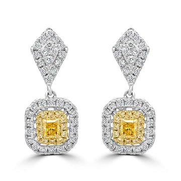 0.32Tct Yellow Diamond Earrings With 0.82Tct Diamond Accents Set In 18K Two Tone Gold