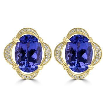 16.019tct Tanzanite Earrings with 0.287tct Diamond set in 18K Yellow Gold