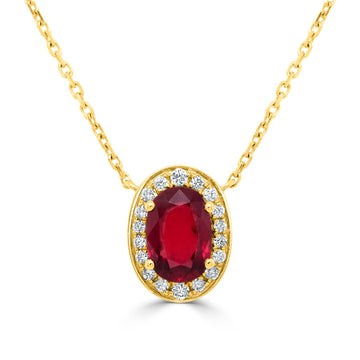1.64ct Ruby Necklace with 0.17tct Diamonds set in 14K Yellow Gold