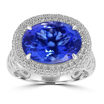 7.06ct Tanzanite Rings with 0.527tct Diamond set in 18K White Gold
