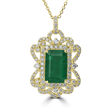 3.24ct   Emerald Pendants with 0.92tct Diamond set in 14K Yellow Gold