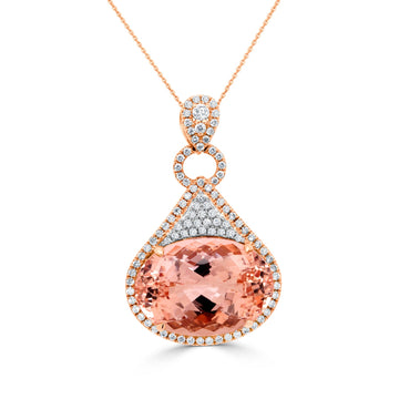 18.63ct Morganite Pendant with 0.78tct Diamonds set in 14K Two Tone Gold