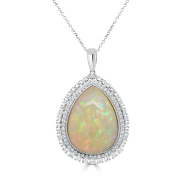 16.04ct Opal Pendant with 1.12tct Diamonds set in 14K White Gold
