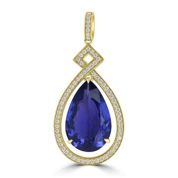9.866ct Tanzanite Pendants with 0.384tct Diamond set in 18K Yellow Gold