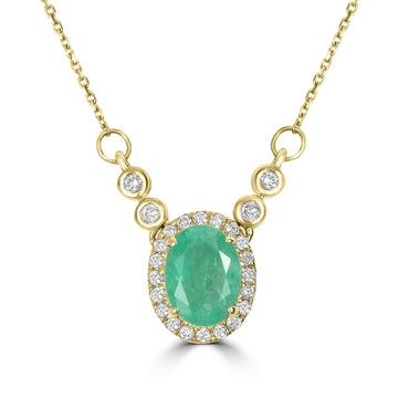 1.28ct Emerald Necklaces with 0.21tct Diamond set in 14K Yellow Gold