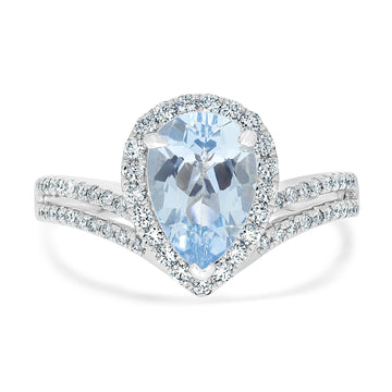 1.6ct Aquamarine Ring with 0.4ct Diamonds set in 14K White Gold