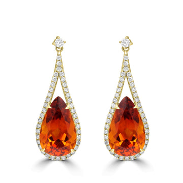 13.29tct Citrine Earrings with 1.11tct Diamond set in 18K Yellow Gold