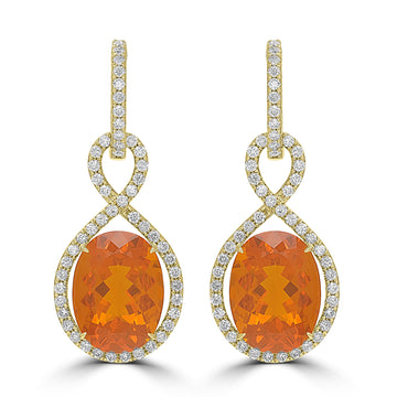 12.41tct Fire Opal Earrings with 1.8tct Diamond set in 18K Yellow Gold