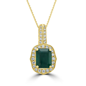 2.55ct Emerald Pendant with 0.37tct Diamonds set in 14K Yellow Gold