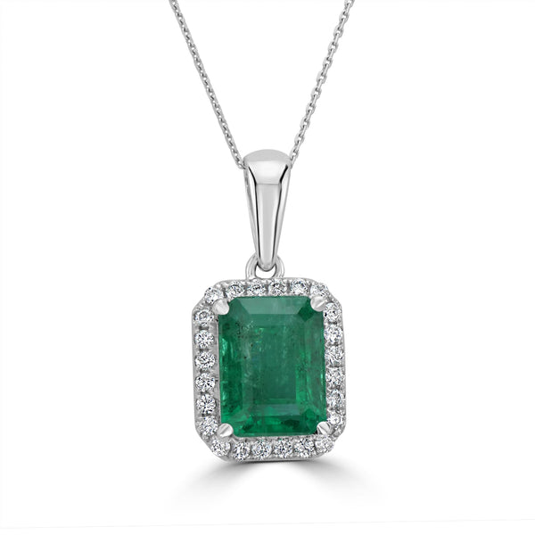 2.9ct Emerald Pendant with 0.21tct Diamonds set in 14K White Gold