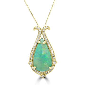 5.41ct Opal Pendants with 0.28tct Diamond set in 14K Yellow Gold