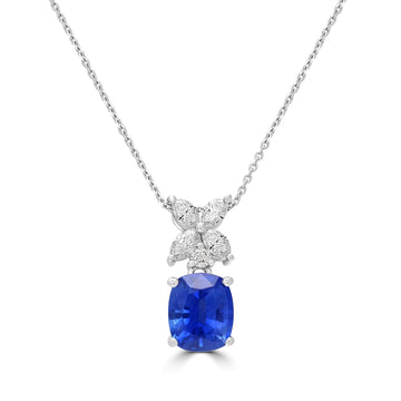 1.79ct Blue Sapphire Pendants with 0.36tct Diamond set in 14K White Gold