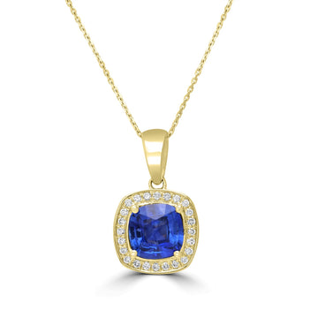 1.75ct Blue Sapphire Pendants with 0.16tct Diamond set in 14K Yellow Gold