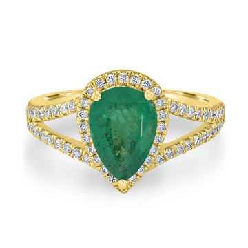 1.53ct Emerald Ring with 0.41tct Diamonds set in 14K Yellow Gold